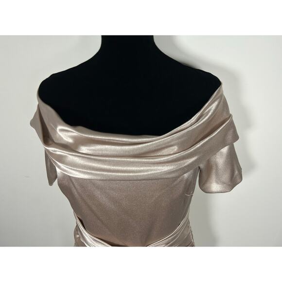 AIDAN MATTOX STRETCH MIKADO MIDI off shoulder beige setting formal dress Sz 8 - Picture 13 of 13